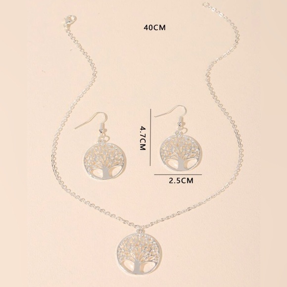 Silver Tree of Life Necklace and Earrings Set - Picture 2 of 4